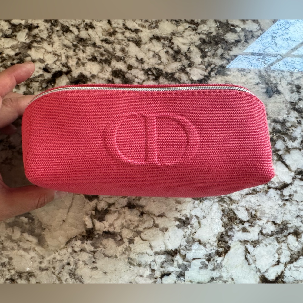 Dior Pink Glossy Cosmetic Pouch with CD Logo